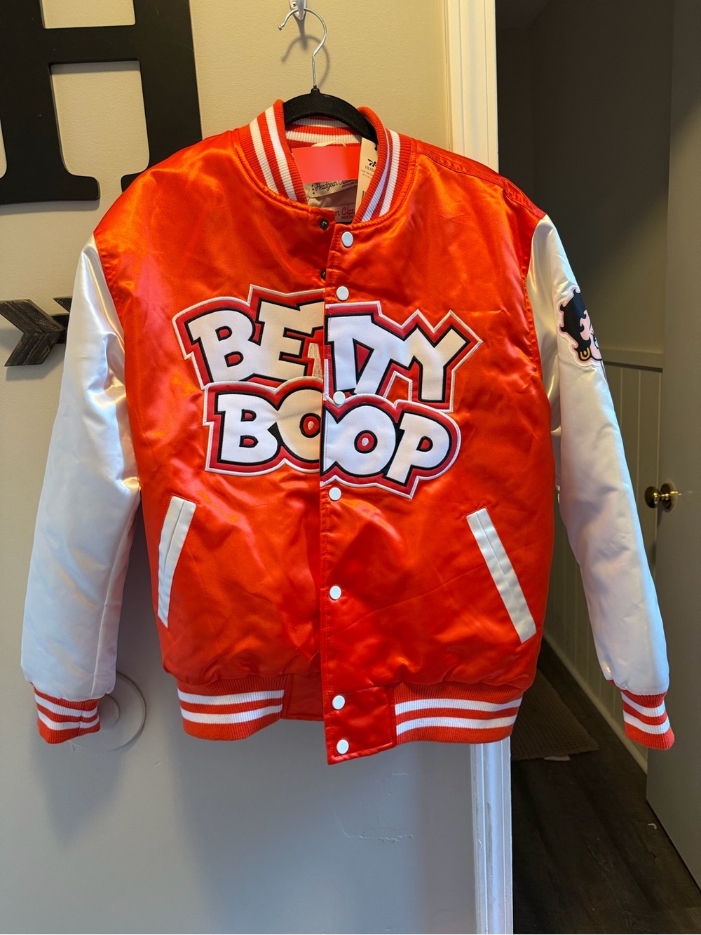 Betty Boop Red and White Satin Varsity Jacket